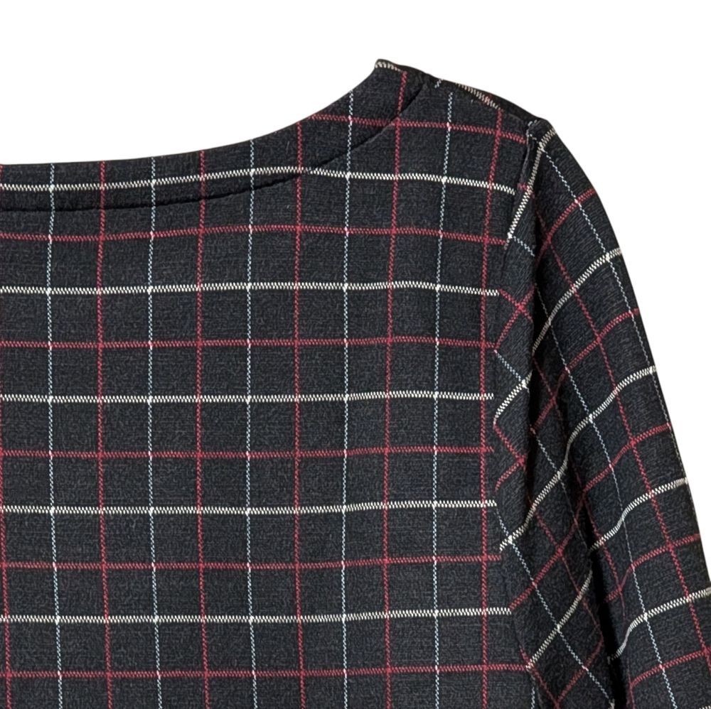 NWT J. Jill top women's size Large Black ponte knit 3/4 sleeve grid windowpane - Picture 7 of 8